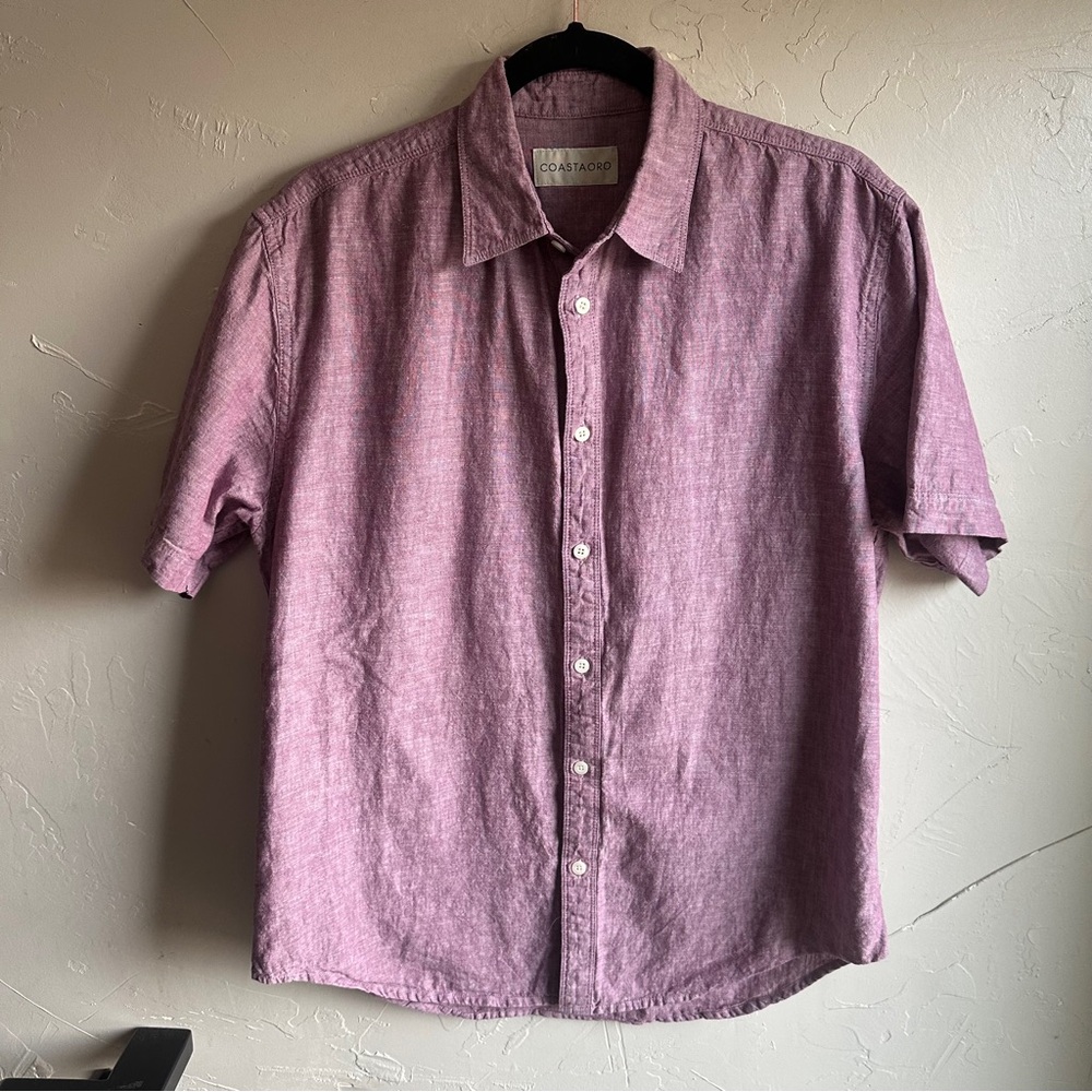 Coastaoro Linen Cotton Button-Up‎ Shirt Purple Relaxed Coastal Summer Shirt Sz M